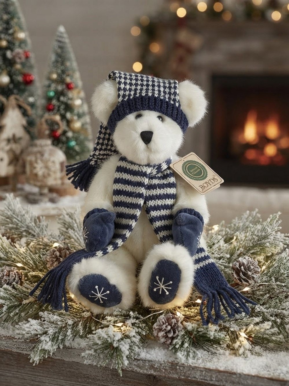 1998 Retired Boyds Bear Klaus Von Fuzzner 15" Plush Blue Knit Scarf Hat